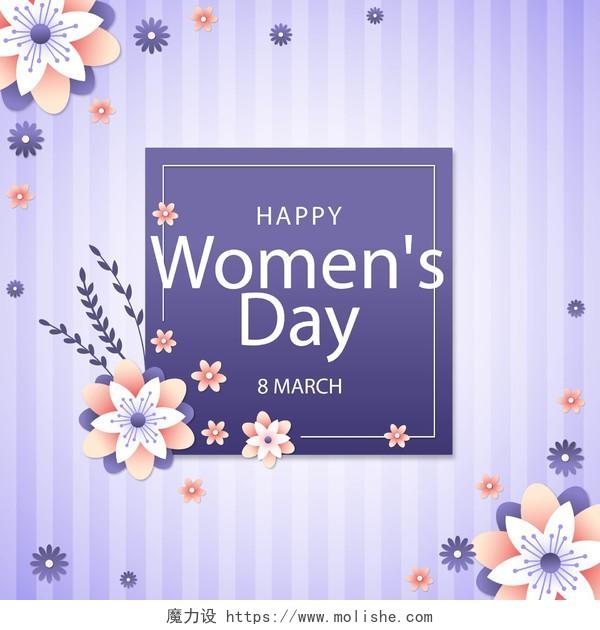 花朵鲜花边框 3月8日妇女节卡片宣传素材 